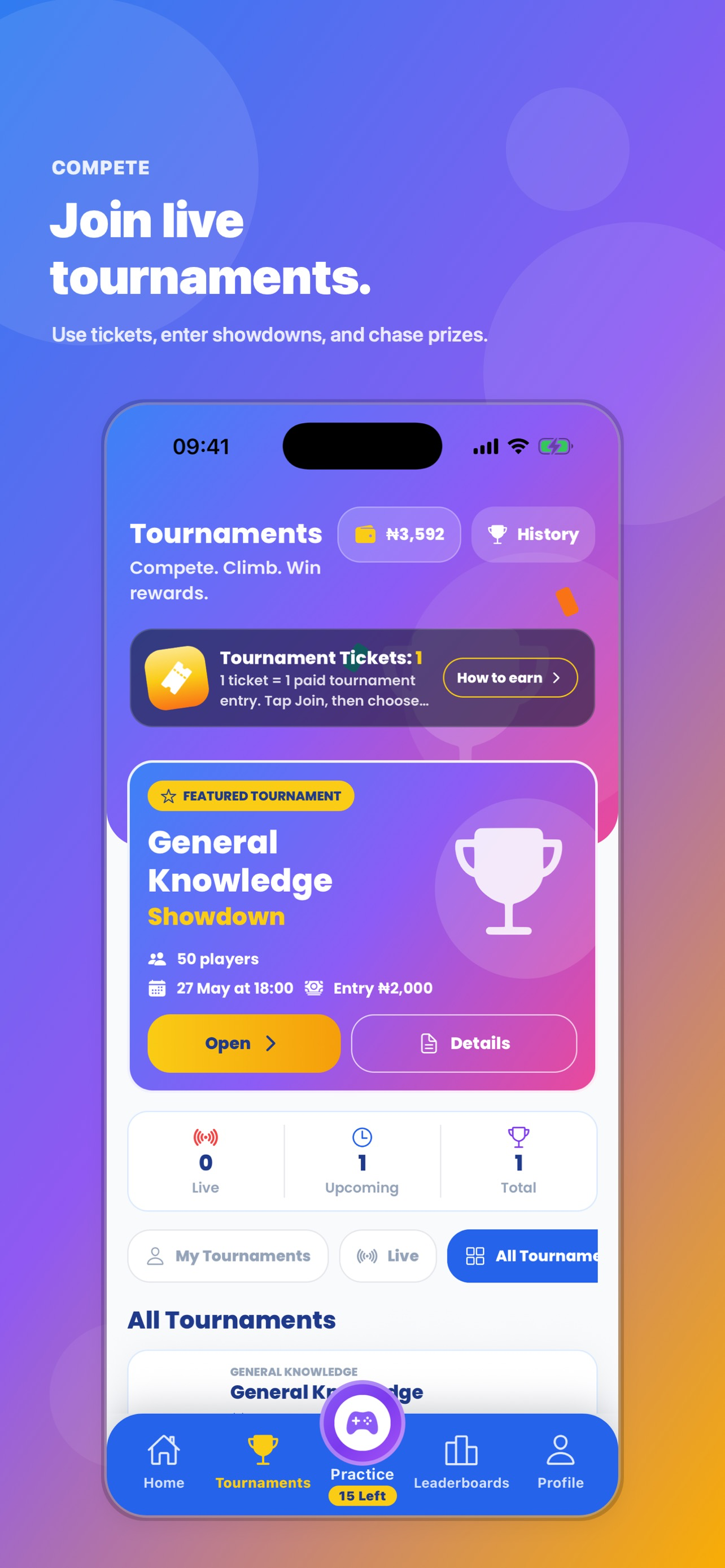 ISABEE live tournaments screen